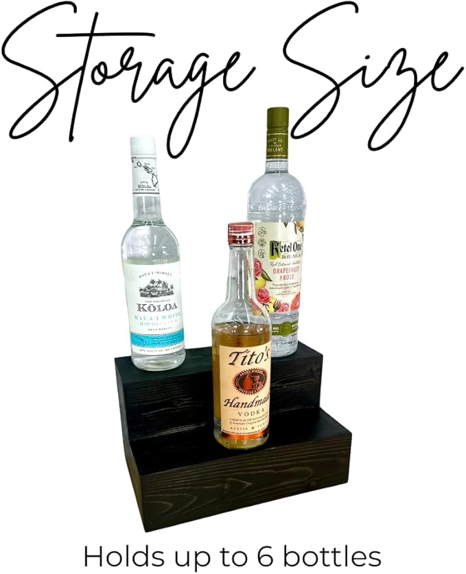 Tiered Bottle Shelf | 2 Tier Liquor Bottle Display | Bar Organization | Wine Shelf | Black (12)