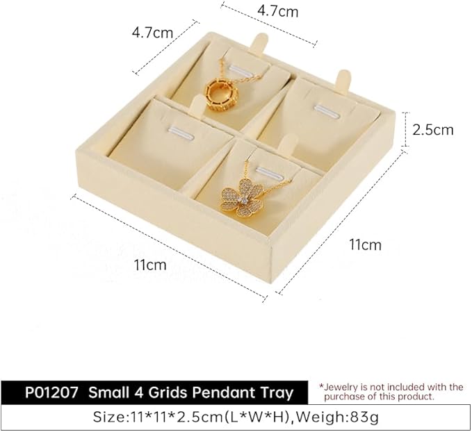 Dark Blue Jewelry Display Tray Ring Necklace Earring Bangle Organizer Multifunctional Storage Case for Jewelry Showcase (Small 4 Grids Pendant Tray(beige))