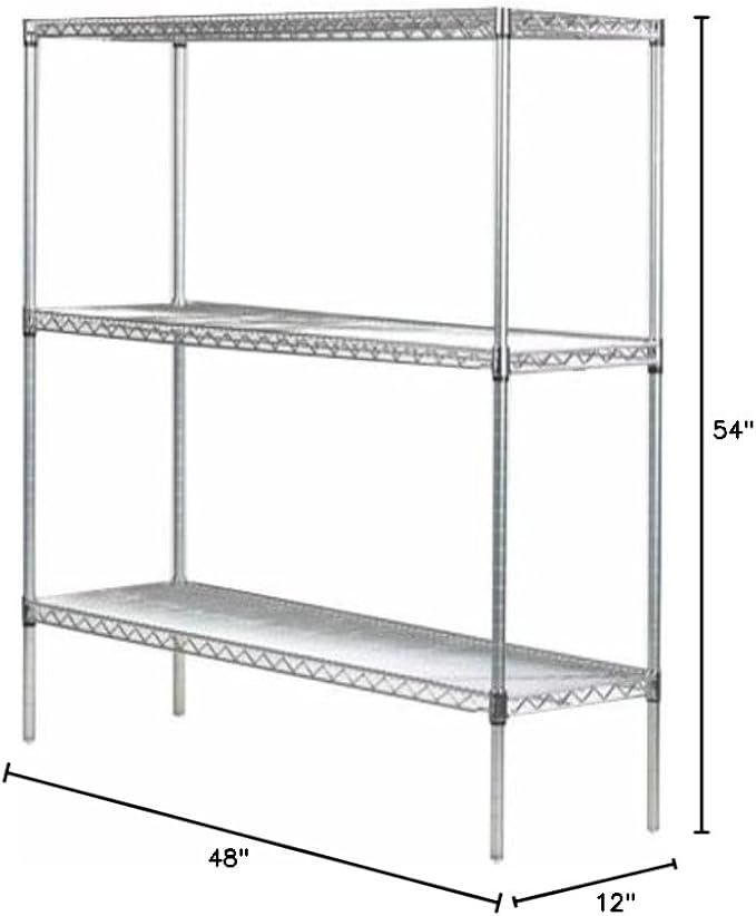 Omega 12" Deep x 48" Wide x 54" High 3 Tier Chrome Starter Shelving Unit
