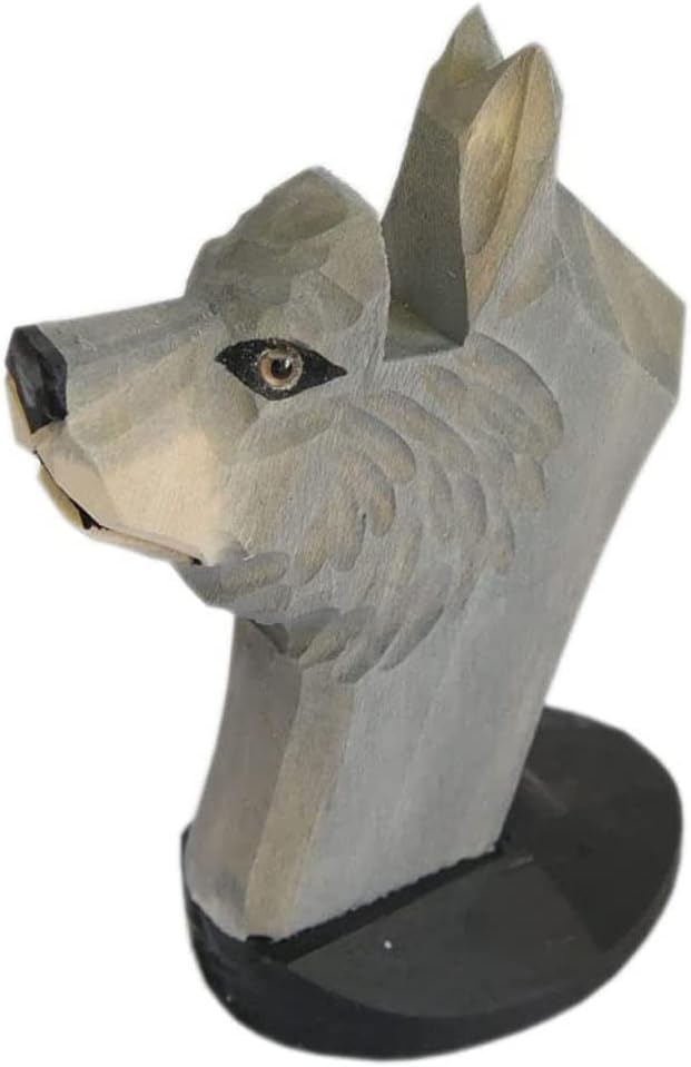 Red Dollar Handmade Wood Carved Animal Eyeglass Holder, Cute Sunglasses Display Stand, Nightstand Home Office Desk Decor, Christmas Holiday New Year Business Gift for Men Women Adults (Wolf)