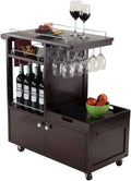 Wood Media Entertainment Cart, Removable Serving Tray, Adjustable Shelf, Cabinet Door Storage, Brown Finish