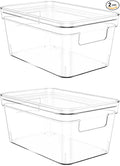 MOONEDGE Clear Plastic Storage Bins with Lids – Stackable Organizer Containers for Fridge, Kitchen, Pantry, Bathroom, Closet, Laundry Room, Office – 2 Pack (10×6×5 in)