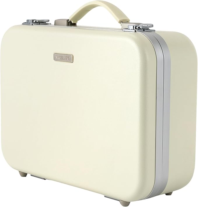 White Rectangular Makeup Case with Mirror, Travel Makeup Bag with Adjustable LED Light in 3 Colors, Portable Train Suitcase for All Kinds of Cosmetics