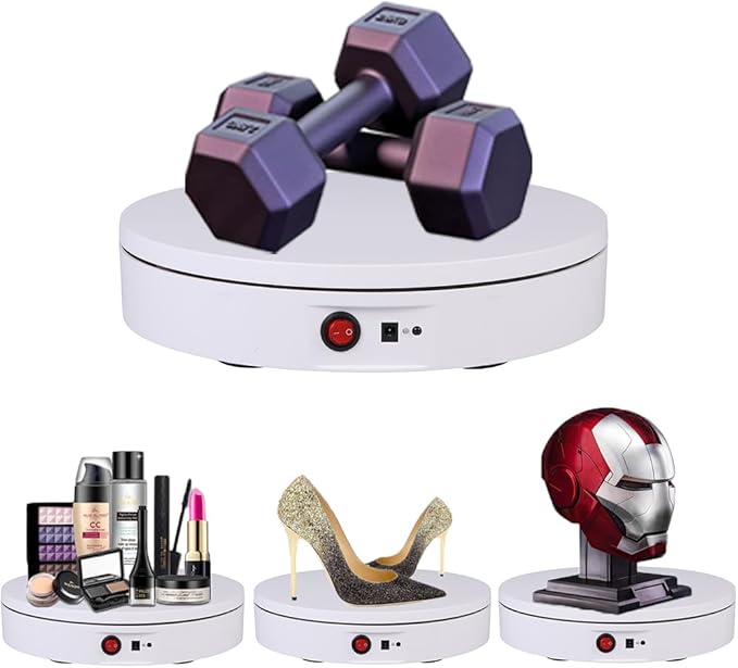 JAYEGT Motorized Rotating Display Stand，330 Lbs Load，360 Degree Electric Rotating Photography Turntable For Products Display，Video Show, Live Show，Remote Control +5 Colors Backgrounds(White / 11.8inch / Rechargeable)