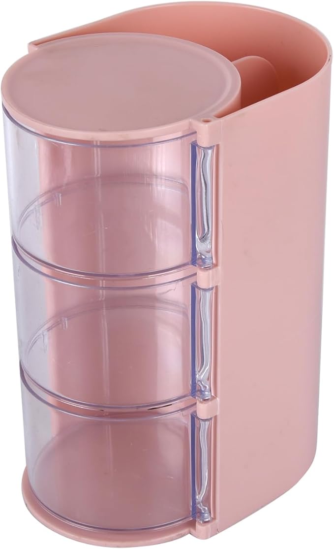 Pink Hair Accessory Organizer, 3-Layer Clear Hair Accessories Organizer Rotatable Small Jewelry Box for Clip Earring Necklaces, The Latest Gift for A Girl.