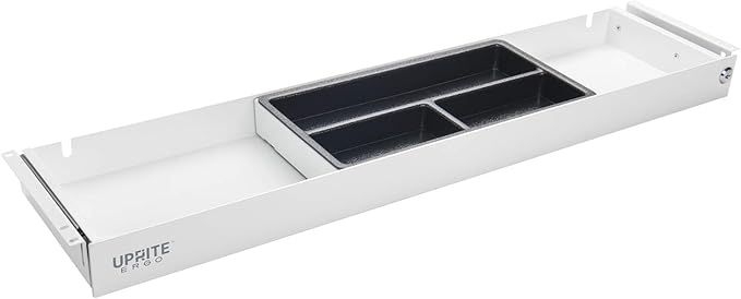 PERFECT POSTURE Under Desk Storage Drawer With Lock – Slim Pen & Pencil Drawer for Regular & Sit-Stand Standing Desks, White (33” x 7.5”)