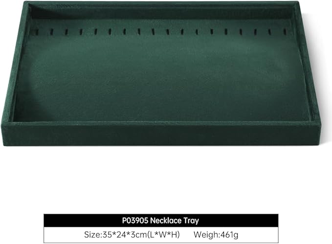 Velvet Jewelry Display Tray For Bracelet Pendant Necklace, Multi-Slot Stackable Storage Tray For Long Chain Jewelries, Drawer Insert Jewelry Organizer (Green)