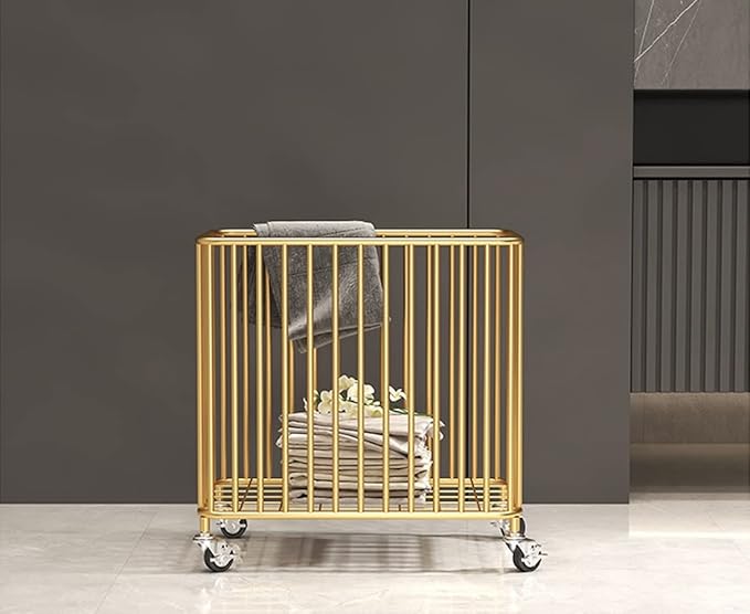 Easyars Rolling Laundry Hamper with Wheels,Large-size Metal Laundry Basket Cart,Clothes or Linen Storage Organize Hamper Bin for Living Room,Bathroom,Closet or Children Bedroom,Gold