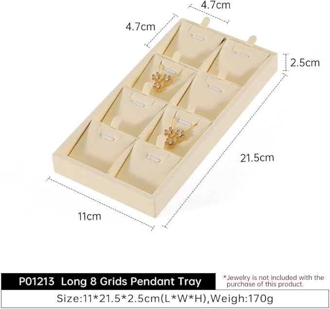 Dark Blue Jewelry Display Tray Ring Necklace Earring Bangle Organizer Multifunctional Storage Case for Jewelry Showcase (Long 8 Grids Pendant Tray(beige))