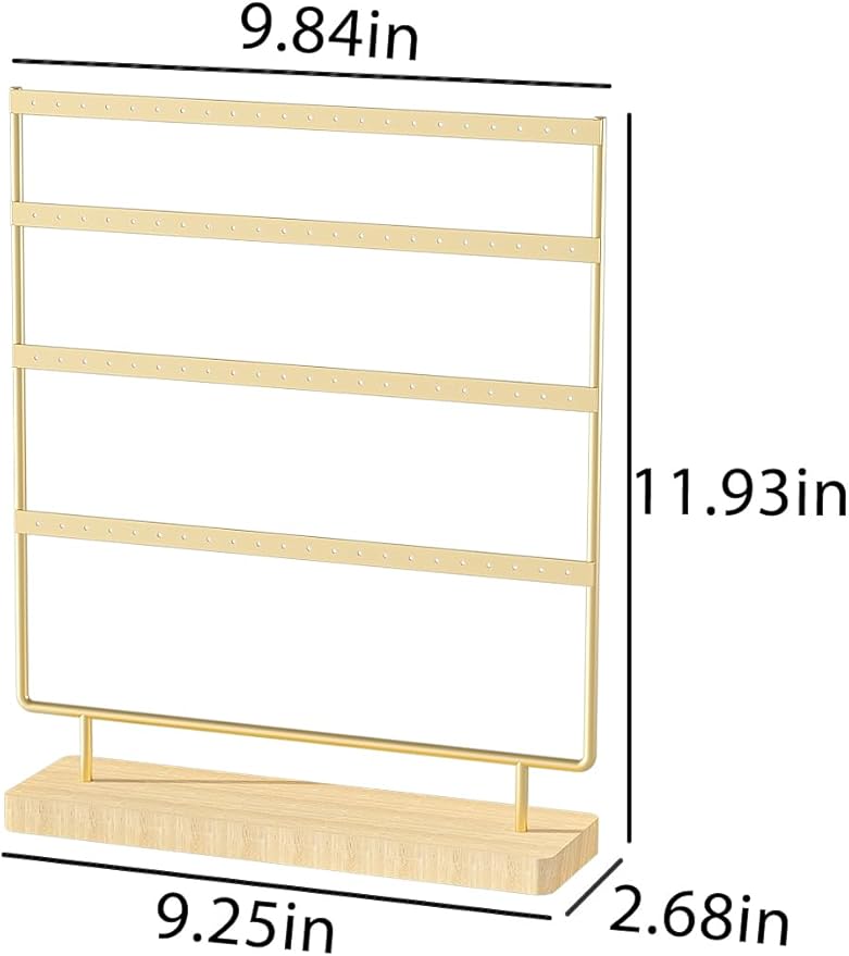 Earring Holder Organizer,Pierced Large Earrings Display Stand For Selling,Small Stud Earring Organizer Rack,Hoop Earring Storage Hanger Tree (Golden, 4 tier)