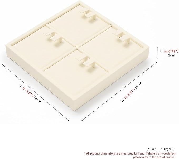 Oirlv Microfiber 4 Slots Jewelry Earring Display Tray Earring Display Organizer Tray(Beige)