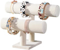 T-Bar Bracelet Holder Stand, Bracelet Jewelry Organizer Stand, Bangle Bracelet Watch Display for Selling, Scrunchie Hair Ties Jewelry Storage Rack for Women (2 tier beige)