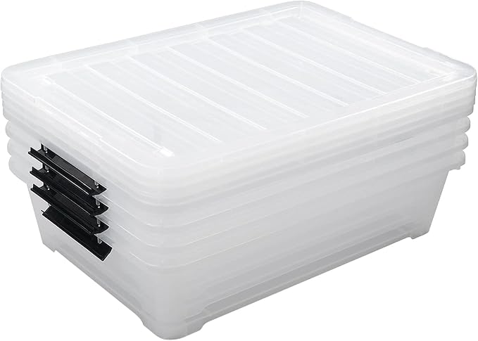 Xyskin 4 Packs 40 Quart Plastic Large Under Bed Storage Box, Clear Storage Bin with Wheels