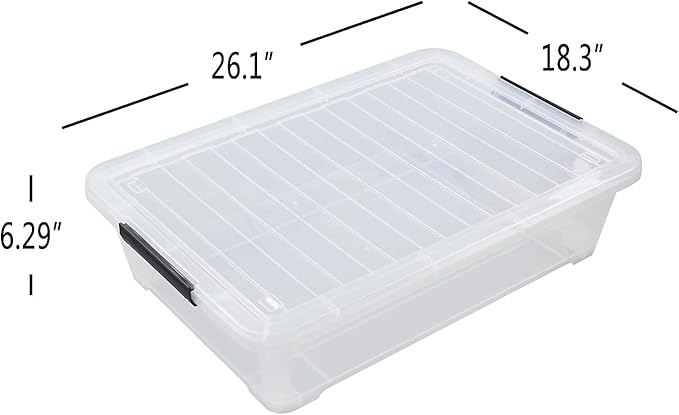 Xyskin 4 Packs 40 Quart Plastic Large Under Bed Storage Box, Clear Storage Bin with Wheels