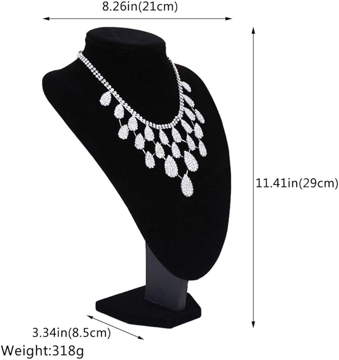 Wudygirl Black Velvet 3-Dimensional Necklace Bust Display Holder Jewelry Neck Pendant Chain Organizer Stand for Women(11.4 inch