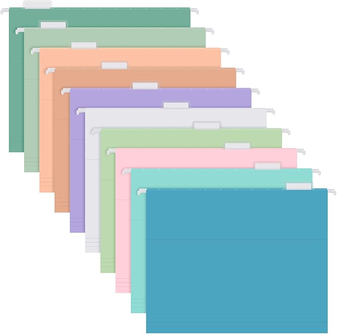 30 Pack Hanging File Folders, Letter Size with 1/5-Cut Adjustable Tabs, Pastel 10 Selected Color - File Folder Organizer for Filing Cabinet Office Home, Designed for Bulky Files, Medical Charts