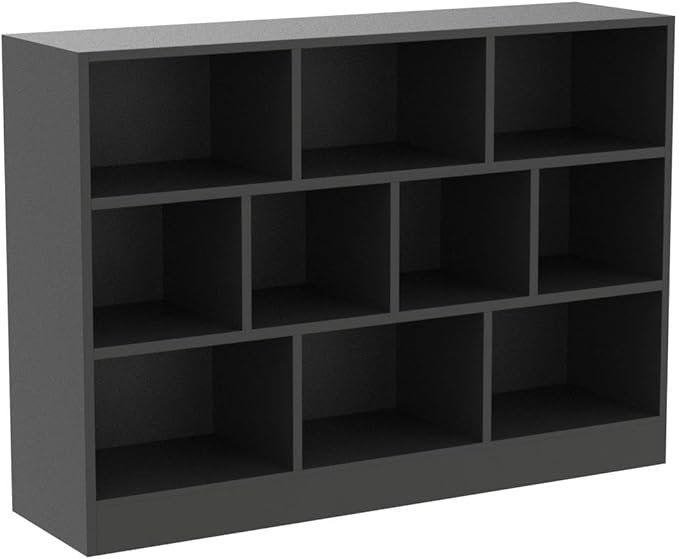 Cozy Castle Black Bookshelf, 3-Tier Open Shelf Bookcase, 10 Cube Storage Organizer with Anti-Tilt Device, Freestanding Horizontal Bookshelf Cube Shelf for Bedroom, Living Room, Office