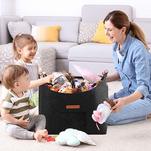 XL 4MM Felt Firewood Carrier | Log Carrier for Firewood | Wood Container with Extra Thick Felt Foldable & Reinforced Handle | Storage Basket for Shopping, Firewood, Logs, Newspaper (DARK GRAY)