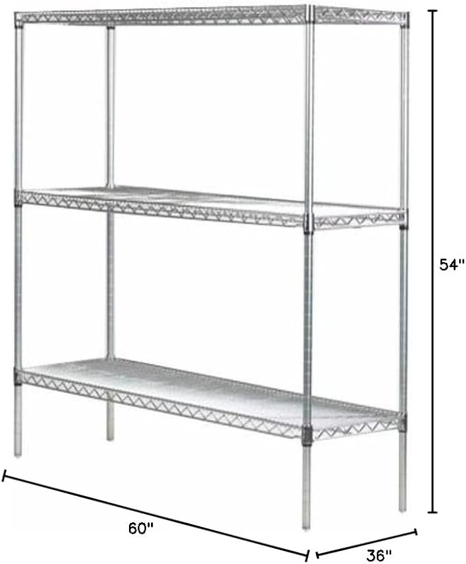 Omega 36" Deep x 60" Wide x 54" High 3 Tier Chrome Starter Shelving Unit
