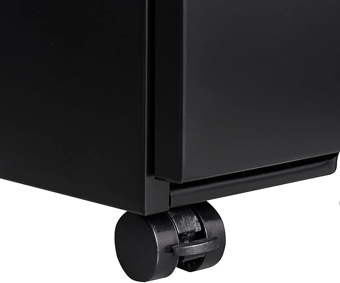 3-Drawer Lockable Mobile File Cabinet – Metal A4/Letter/Legal Size Storage for Home/Office, Pre-Assembled, Space-Saving Under-Desk Cabinet with Wheels (Black)