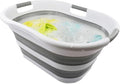 SAMMART 40L (10.5 gallons) Collapsible Plastic Laundry Washing Tub - Foldable Pop Up Laundry Basket/Hamper - Portable Washing Tub - Pop Up Saving (White/Grey)