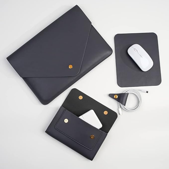 Laptop Sleeve 15 Inch Compatible with New MacBook Pro 15, New MacBook Pro 16 A2991, Surface Book 15, Dell XPS 15 with Small Pouch, Mouse Pad and Cord Organizer, Color Dark Grey