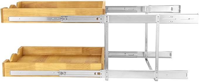 DINDON 2 Tier Wood Pull Out Cabinet Organizer (11" W x 18" D) Slide Out Wood Drawer, Two Tier Pull Out Shelf Organization and Storage…