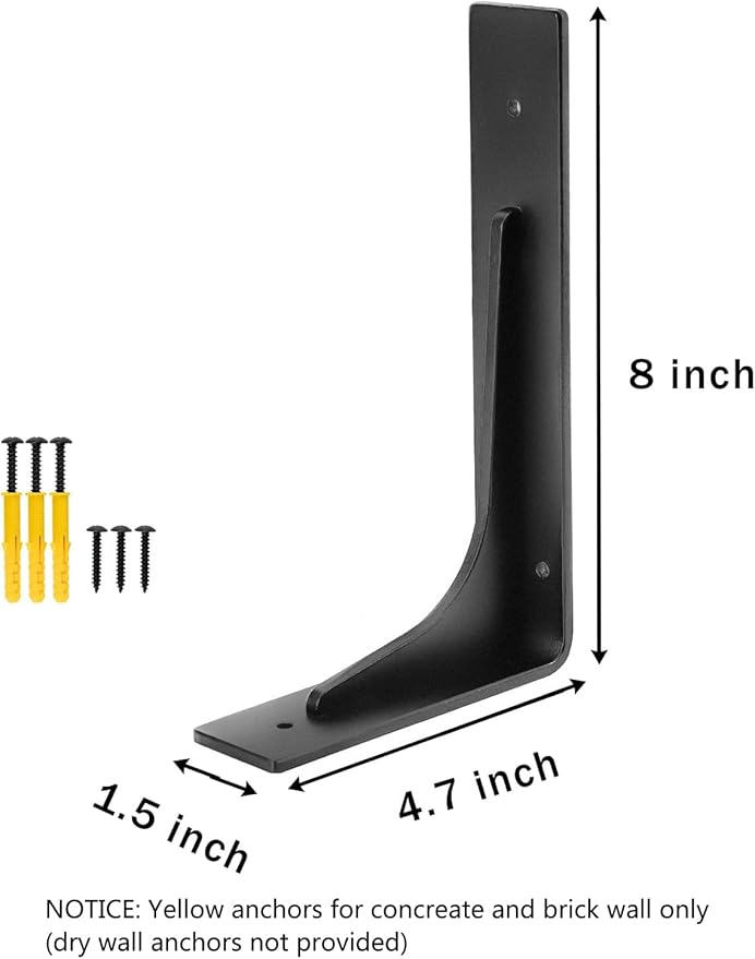 8" x 4.7 "Shelf Bracket ,L Shelf Brackets,max Load 300lbs, Premium Alloy Metal Heavy Duty Shelf Bracket, high Strength Mounting Hardware Included, countertop Support, Pack of 4. (8 INCH x 4.7INCH)