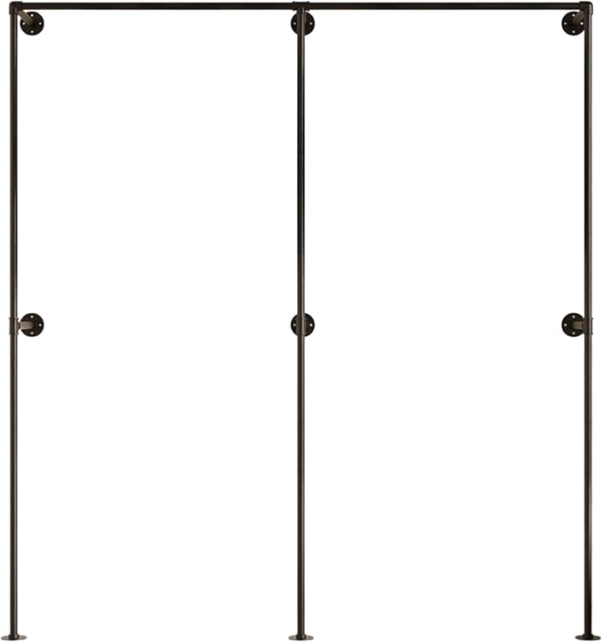 Industrial Pipe Clothing Rack, Heavy Duty Wall Mounted Clothes Rack, Retail Display Hanging Garment Rod for Laundry Rooms, Closet Storage, 14.6x75x82.7 Inches, Model K06