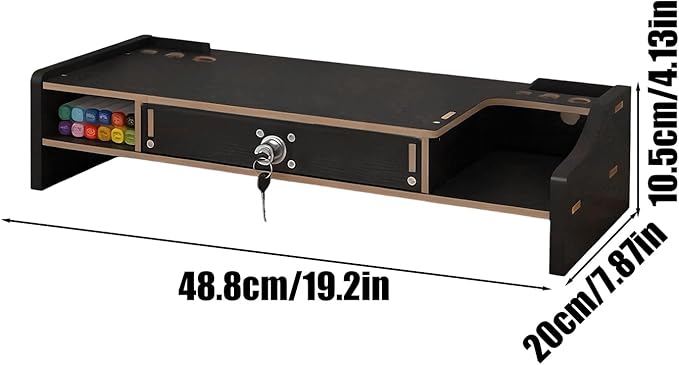 Desktop Computer Elevated Stand 48.8x20x10.5cm, Wooden Monitor Riser with Drawer, Organizer Shelf for Laptop, Printer, PC, TV Screen, Home, Dorm, Office