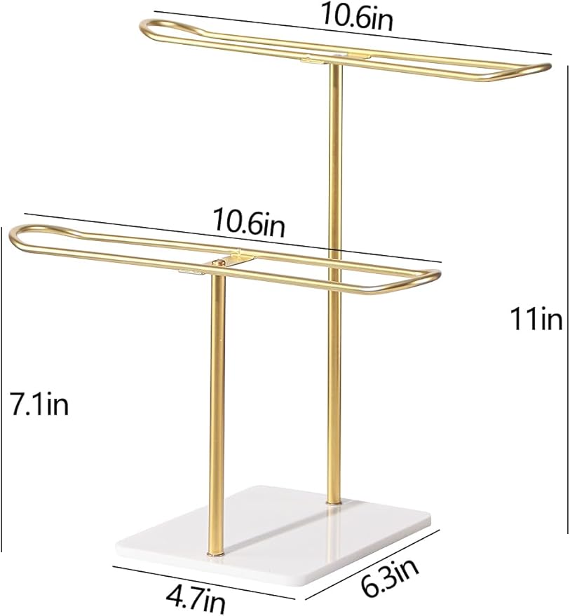 2 Tier Headband Holder,Metal Hair Band Organizer,Ear Diplay Stand,Hair Accessories Bracelets Bedroom College Dorm Decor for Girls Women (Gold)