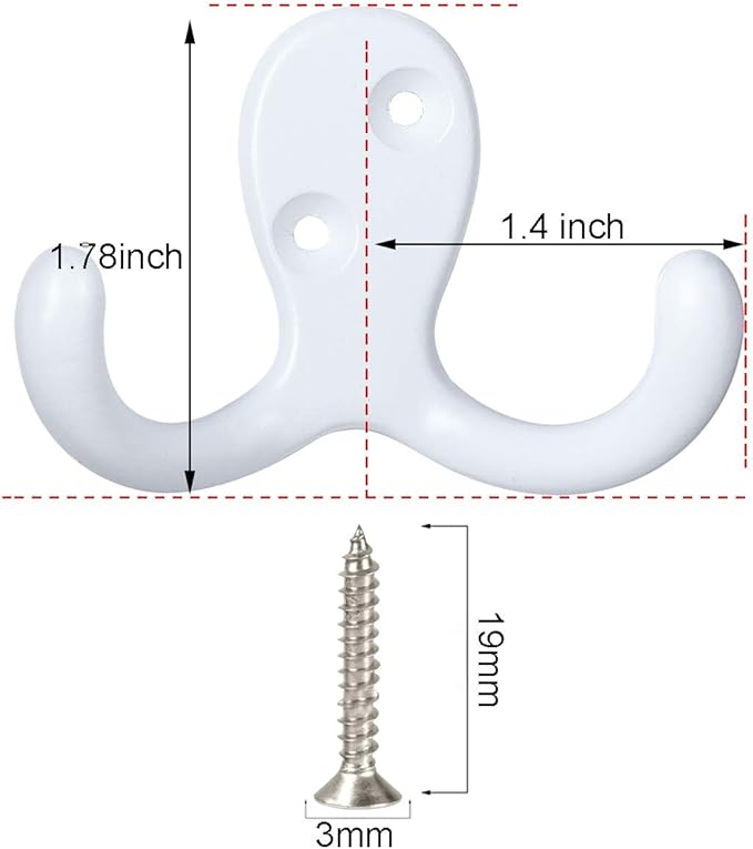 IBosins 28 Pack Heavy Duty Double Prong Coat Hooks Wall Mounted with 56 Screws Retro Double Hooks Utility Hooks for Hanging Coat, Scarf, Bag, Towel, Key, Cap, Cup, Hat