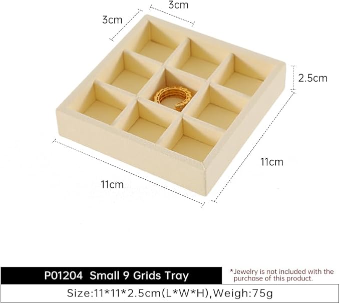 Dark Blue Jewelry Display Tray Ring Necklace Earring Bangle Organizer Multifunctional Storage Case for Jewelry Showcase (Small 9 Grids Tray(beige))