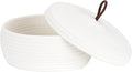 Sea Team Round Cotton Rope Storage Basket with Lid, Decorative Woven Storage Bin, Pot, Caddy, Organizer, Container for Snacks, Towels, Plants, 10 x 4.5 Inches (Small, Shallow, White)