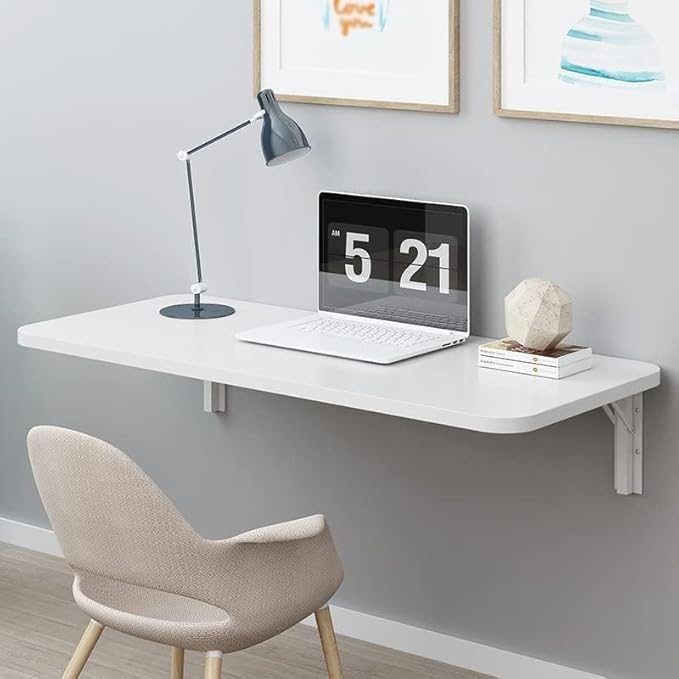 Wall Mounted Folding Table,White Floating Desk for Small Spaces,Stainless Steel Bracket Laundry Folding Table,Wall Folding Desk,Home Bars and Dining Establishments(90x50cm/35.4"×19.7")