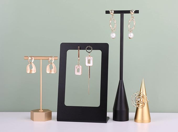 GemeShou 2pcs Black earring display T bar stand, Big jewelry earring holders for Boutique Store, Jewelry holders high enough for long earring necklace【Black-2pcs Height 7.9" and 11"】