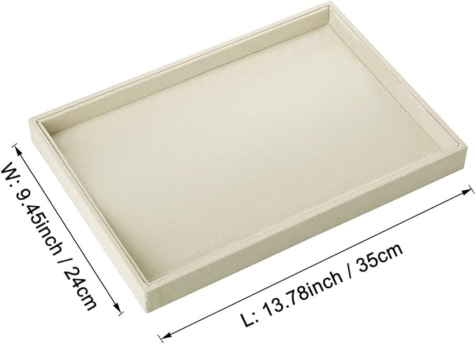 Mornajina 13.8" x 9.5" Velvet Jewelry Tray Jewelry Display Tray, Stackable Empty Plate Trays for Earrings Necklaces Bracelet Rings Display Showcase - Light Khaki