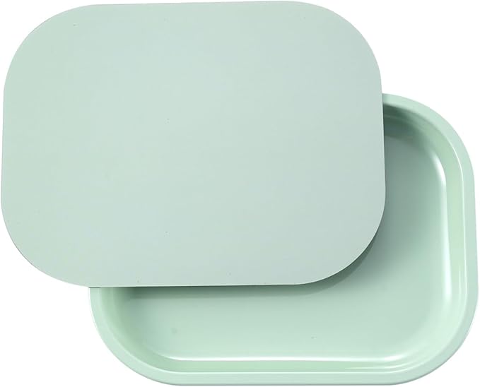 HOKirin Metal Tray with Soft Magnetic Lid,Metal Small Tray with Spill Proof Cover,Cute Blank Decorative Tray,Perfect for Home and On-The-Go,7” x 5.5” x 0.6"",Matcha, ZTZ0017