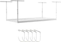 SafeRacks 4 ft x 8 ft Overhead Storage Rack Adjustable 24 in - 45in Height (White) With Accessory Pack With 5-Piece Hook Accessory Pack