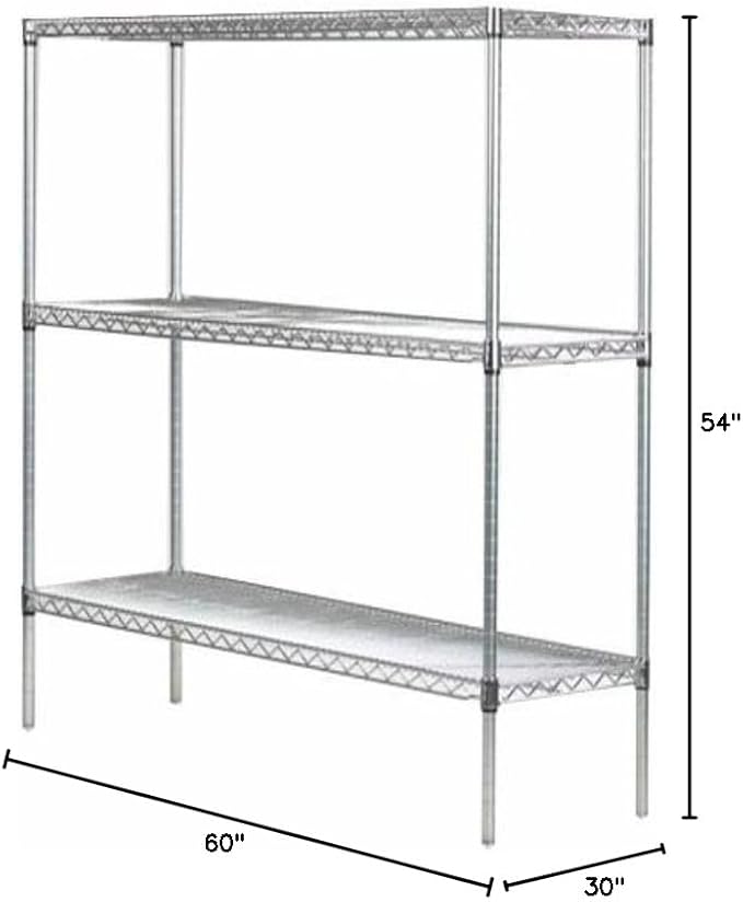 Omega 30" Deep x 60" Wide x 54" High 3 Tier Chrome Starter Shelving Unit