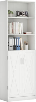 Loomie Industrial Bookshelf with Door, 6 Tier Farmhouse Book Shelf with Adjustable Shelves,70" Tall Display Etagere Bookcase,Floor Standing Unit Book Case Furniture for Home Office,Living Room (White)