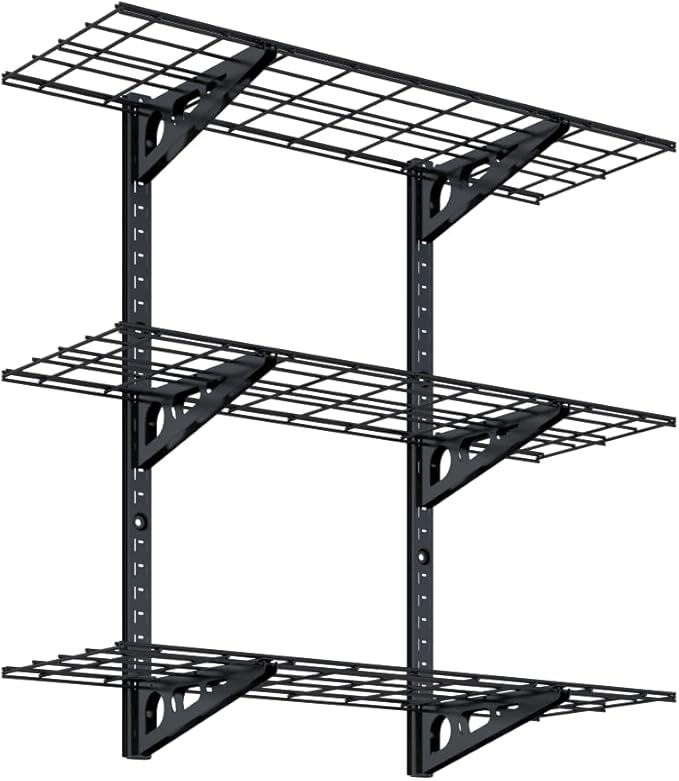 FLEXIMOUNTS 3 Tier 1x3ft Garage Storage Wall Shelving, 12x36inch per Shelf Height Adjustable Floating Shelves, 450lbs Total Weight Capacity, Black, Classic Series