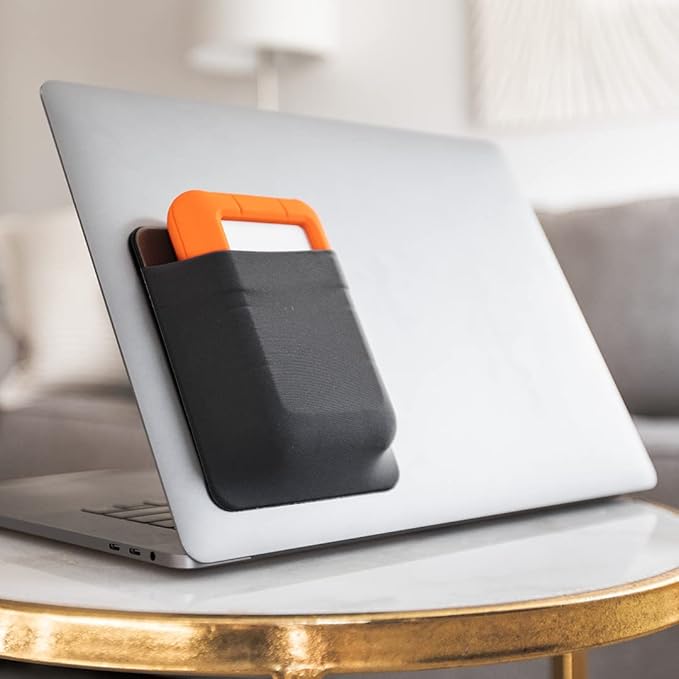 Slipdrive - Portable Hard Drive Sleeve for Laptop - HDD Hard Disk Drive - Reusable Adhesive - 5.5” x 4.5” Stick on External Hard Drive Carrying Case - Travel Pocket Pouch (Large, Black)