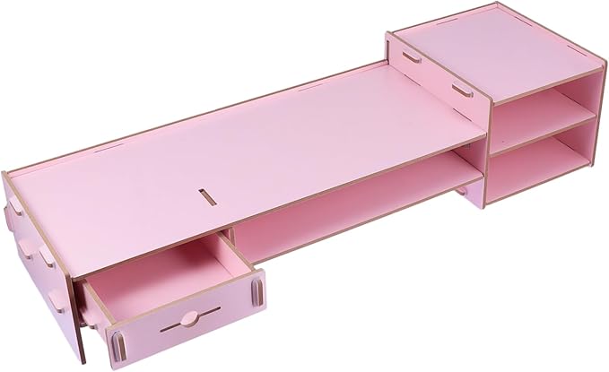 Angoily Creative Pink Monitor Riser Stand with Drawer Multifunctional Desktop Organizer for Office Desk Storage and Computer Display Elevation