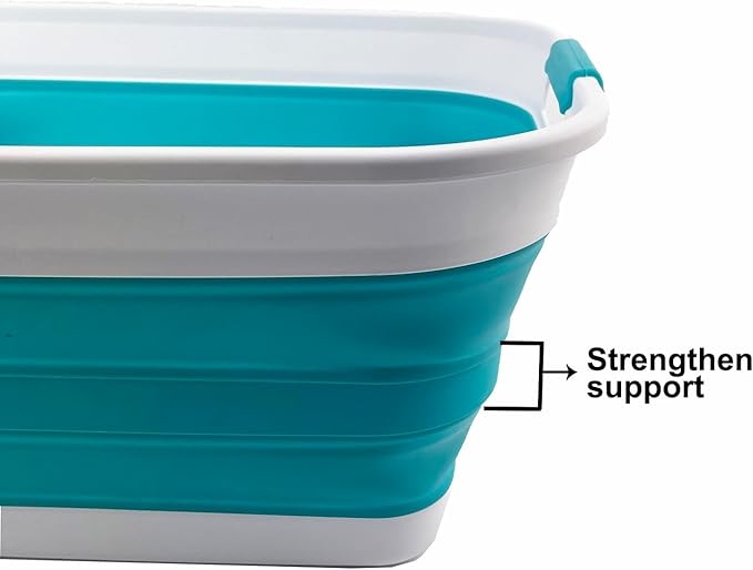 SAMMART 27L (7.1 Gallons) Collapsible Plastic Laundry Basket with Handle-Foldable Pop Up Storage Basket with handle (1, White/Ceramic Blue)
