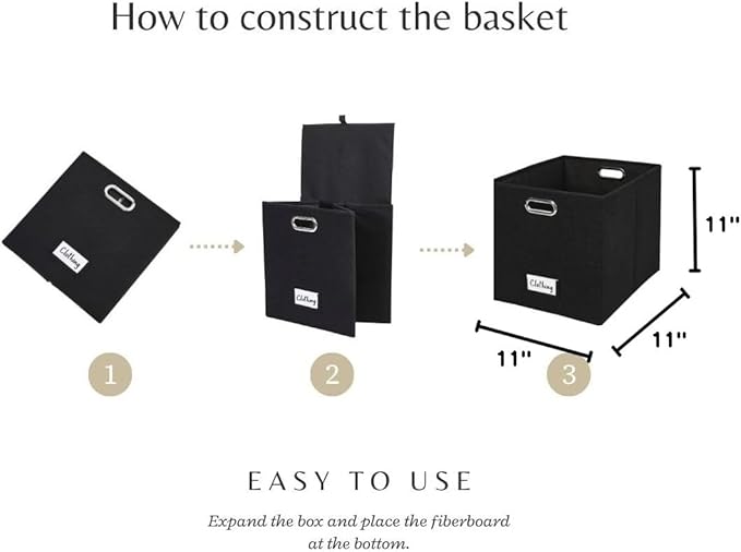 DECOMOMO Black Storage Bins, 11 inch Cube Storage Bin with Labels, Felt Baskets (Cube 11" / 6pcs, Black)