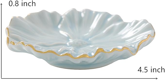 Flower Ring Dish, Ceramic Ring Holder Jewelry Tray Trinket Dish, Fairy Organizer Plate Vanity Decorations, Gifts for Friends Sisters Daughter Mother (Blue)