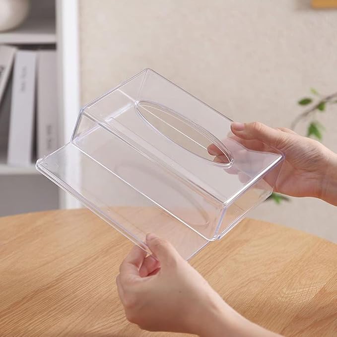 Acrylic Tissue Box Cover Rectangle, Dryer Sheet Holder, Clear Dryer Sheets Dispenser, Plastic Napkin Organizer for Laundry Room, Bathroom, Desk, Office Room (10.2 * 5.5 * 4.3 Inches)
