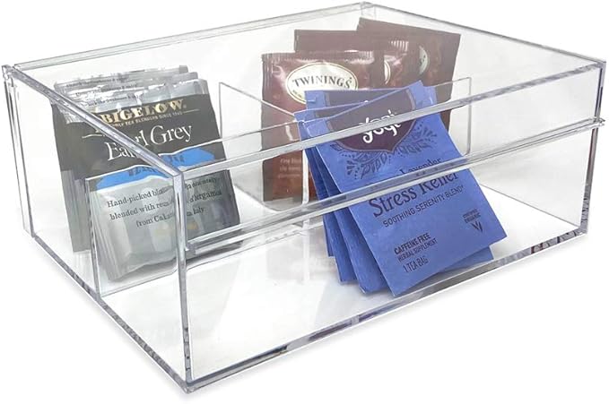 Isaac Jacobs 3-Compartment Clear Acrylic Organizer with Lid (6.7" L x 8.6" W x 3.4" H), Multi-Sectional Tray, Storage Solution for Makeup, School & Office Supplies (1 Large, 2 Medium)
