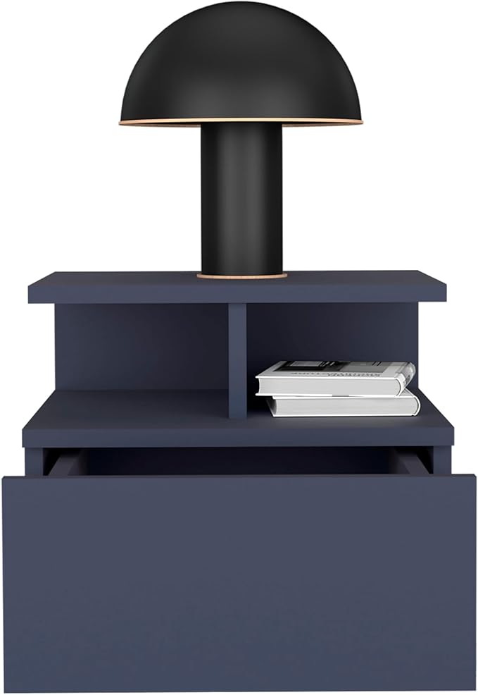 Floating Nightstand, 1 Drawer, Open Shelf, Wall Mounted Design, Blue